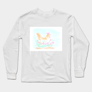 Easter, chicken, nest, eggs, family, bird, flower, floral, spring, nature,holiday, decor, spring, watercolor, light Long Sleeve T-Shirt